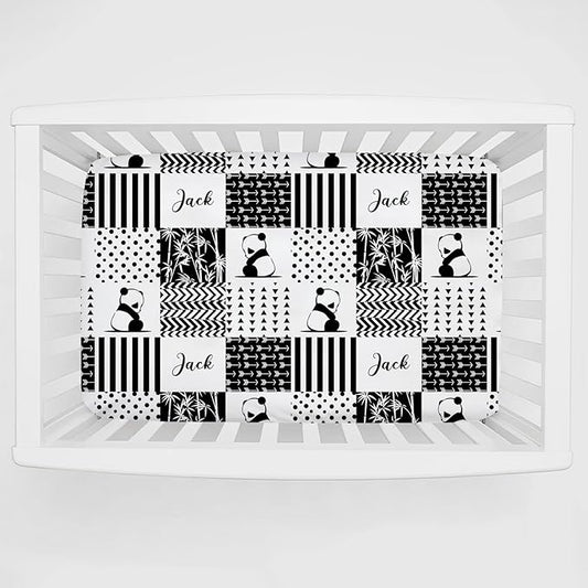 Personalized Pack and Play Sheets with Name, Custom Name Baby Mini Crib Sheets for Baby Boys Girls, Name Pack n Play, Fitted Sheet with Name, Soft and Breathable Material (Cute Panda)