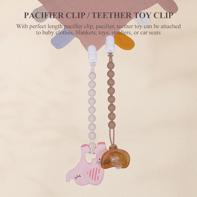 4 Pcs Brown Baby Silicone Teething Pacifier Clip,One-piece Design,Round Shape,Smooth Surface,BPA Free.