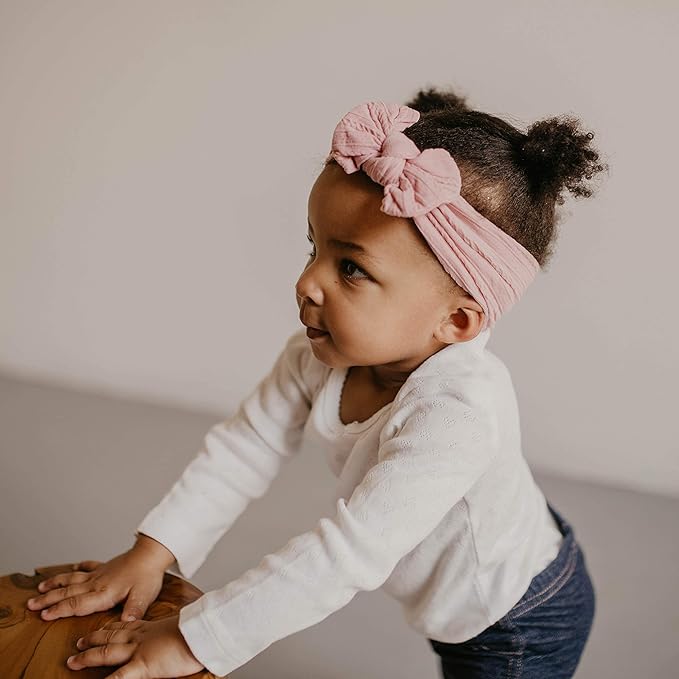 Parker Baby Cable Knit Nylon Headbands 5 Pack | Soft, Stretchy & Comfortable Bows for Girls | Adjustable, Soft to Touch & Knotted Headbands for Baby Girls | Baby Headwraps for Girls | Multiple Colors