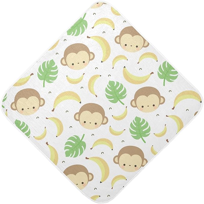 Cute Monkey Baby Boys Girls Bath Towel Banana Palm Leaves Hooded Towels Newborn Toddlers Organic Cotton Washcloths Shower Beach Towel 35 x 35 Inch