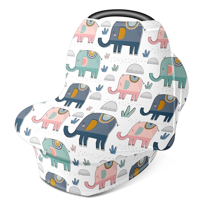Baby Car Seat Stroller Covers Cute Elephants Nursing Cover Breastfeeding Scarf Soft Breathable Stretchy Coverage Carseat Canopy Cover for Boys and Girls Soft Breathable Multi Use