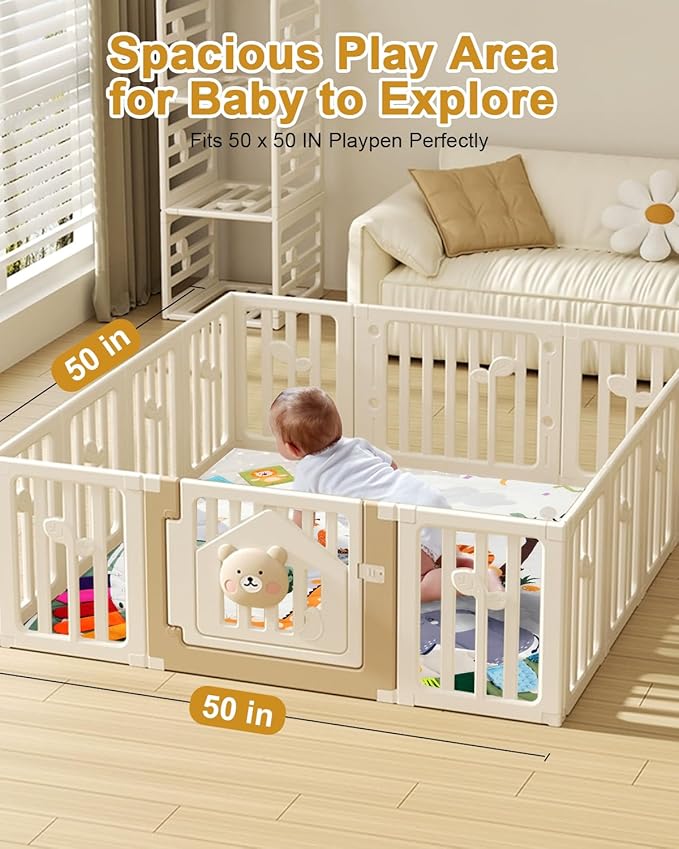 TINYHARBO Premium Foam Baby Play Mat 50x50, 4 Developmental Zones Play Mat with Removable & Machine Washable Cover, Extra Thick Padding Playpen Mat, Easy to Clean for Infants, Toddlers & Babies
