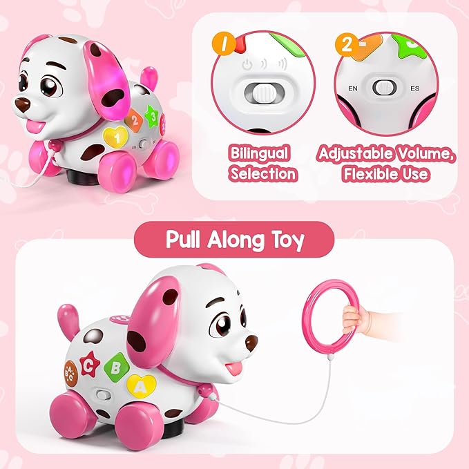 Musical Bilingual Puppy Toys for 1 Year Old Girl Gifts, First 1st Birthday Girl Gifts for 1 Year Old Toy, Learning Educational Baby Toy 6-12-18 Months