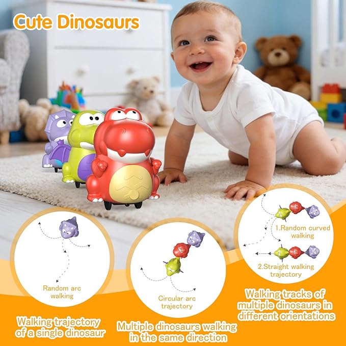 Topsolid Baby Tummy Time Dinosaur Toys 18 24 36 Months, Baby Crawling Toys, Toddler Moving Walking Dinosaurs Montessori Toys for 2 3 4 5 6 Year Old, Infant Boy Girl Birthday