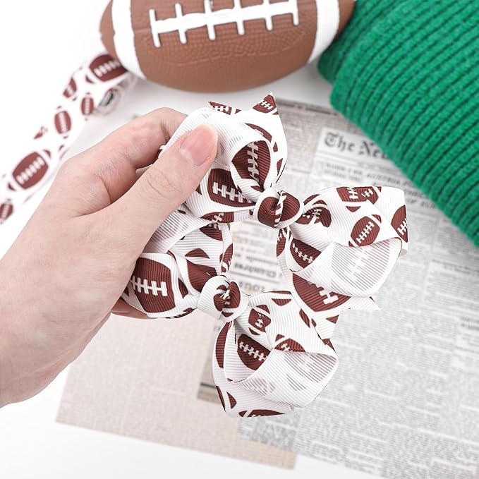 YanJie 2PCS 4'' Football Hair Clips Party Glitter Ribbon Hair Accessories Women Sports Theme Party Game Costume Football Outfit