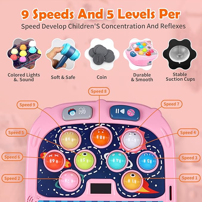 WAYKEE Whack a Game Mole, Toys for Ages 3-4 5-7 8-12 Girls Boys, Whack Game for Toddlers, Gifts for 3 4 5 6+ Year Old Girls Boys, Early Learning Educational Toys with 2 Hammers Sound & Light