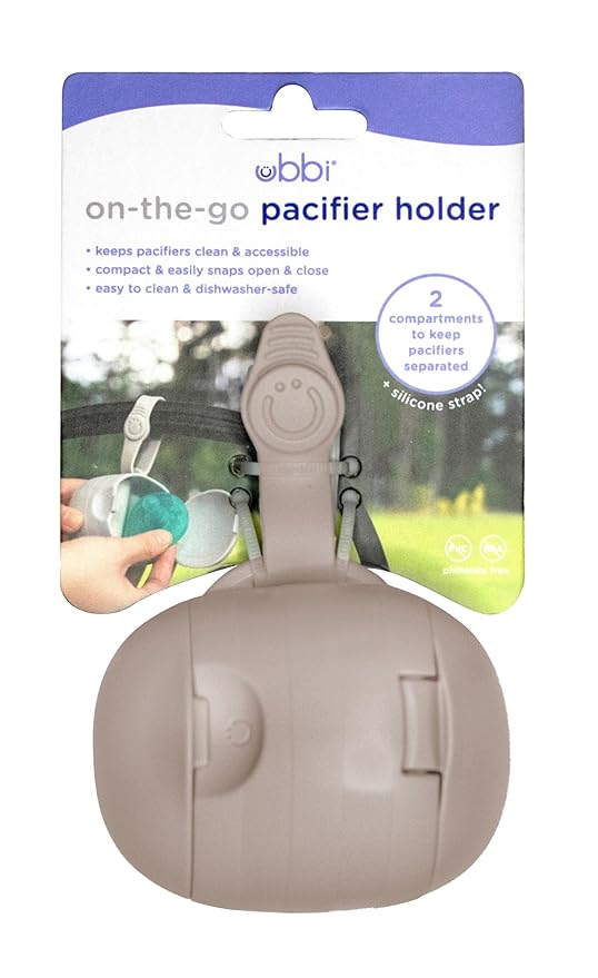 Ubbi On-The-Go Dual Pacifier Holder, Keep's Baby's Binkies Clean and Accessible, Portable for Travel, Diaper Bag Accessory Must Have for Newborns, Taupe, 2-Pack