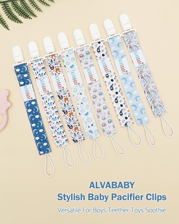 ALVABABY Pacifier Clips 8 Pack Pacifier Binky Paci Holder Leashes for Baby Teethers 8DP18A