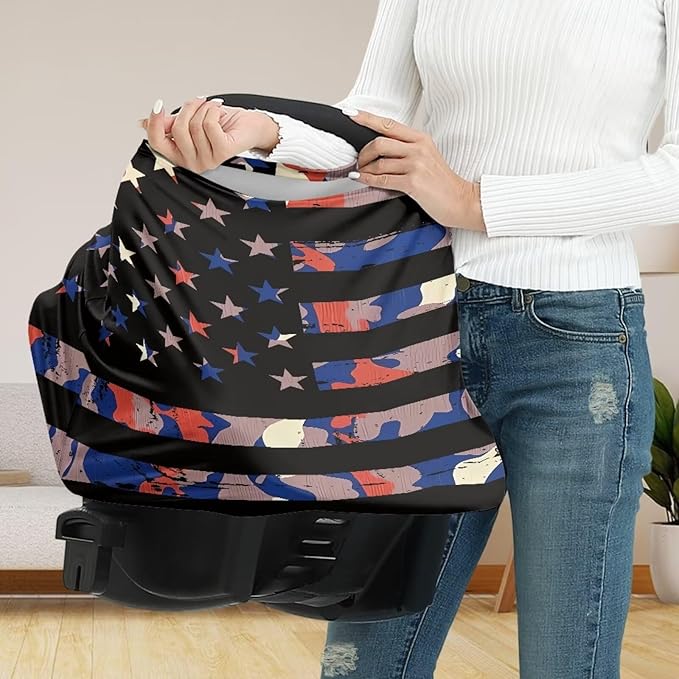 American Flag Camo Car Seat Covers Multi-Purpose Windproof Car Seat Canopy Cover Dust Cover Privacy Protection Durable Multifunctional Breastfeeding Scarf