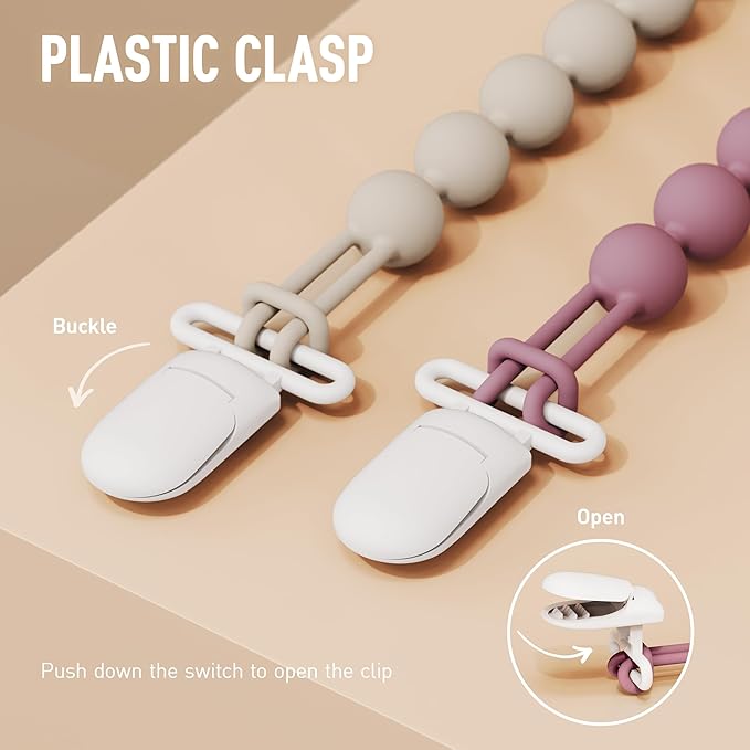 Cuddle Campus Silicone Pacifier Clip Holder with One Piece Design,Soft Flexible Binky Clips with Texture for Baby Boy and Girl Pack of 5 Plastic Clip (0-6m)