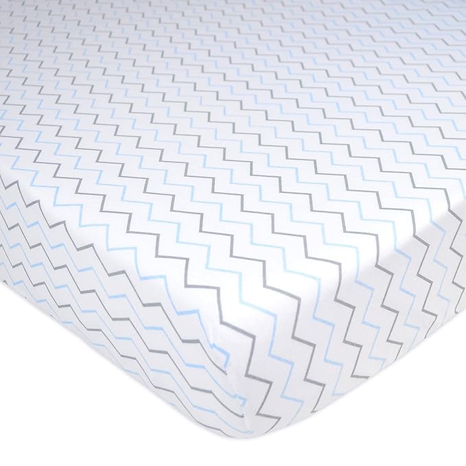 American Baby Company 2 Pack 100% Natural Cotton Fitted Pack and Play Sheets 39" x 27" - Soft & Breathable Pack N Play Sheets for Playard & Mini Crib Mattress, Blue Stars/Zigzag, for Boys & Girls