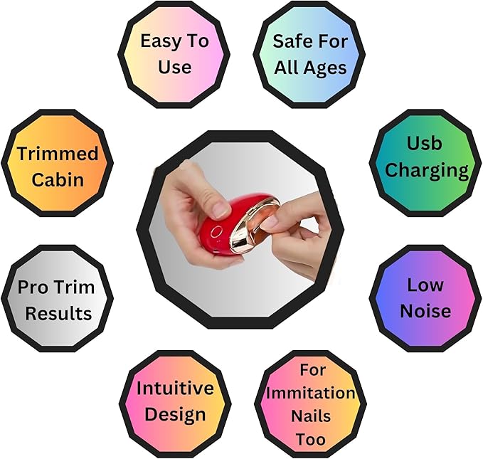 Electric Nail Clipper with 2 Speeds, Fingernail Cutter, Nail Scraps Storage, USB Rechargeable Safety Fingernail Trimmer for Baby, Kids, Seniors and Adults (Red)