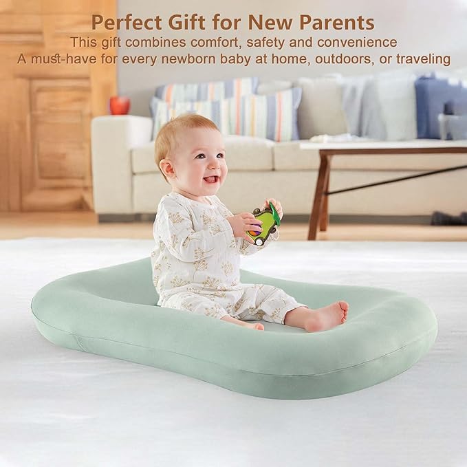 Baby Lounger for Newborn, Soft Organic Cotton Breathable Infant Lounger for Baby Play and Rest (Blue)