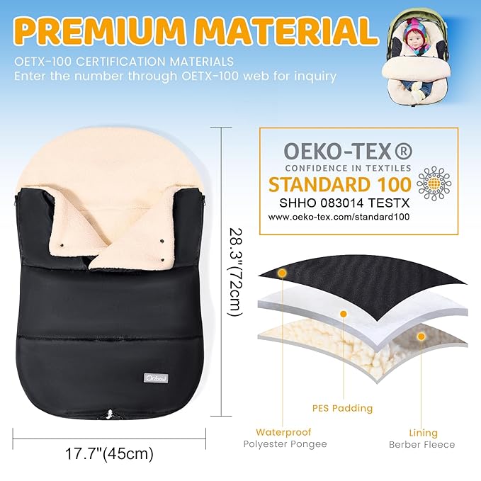 Orzbow Winter Carseat Cover for Baby | Infant Car Seat Cover, Waterproof Car Seat Blanket with Adjustable Collar | Warm and Cozy Fleece Carseat Canopy Blanket for Baby Winter Essentials, Black
