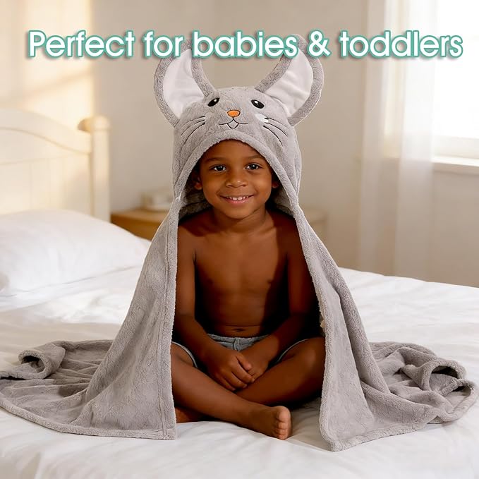 Hooded Towels for Kids, Toddler Bath Towel with Hood 0-5, 2 Pcs Baby Bath Towels, Ultra Absorbent Soft Newborn Bath Essential Gifts, Large Size 50 x 32 Inch for Boys & Girls, Orange & Grey