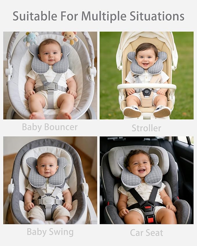 KAKIBLIN Baby Travel Pillow, Baby Neck Pillow for Car Seat, U-Shaped Head and Neck Support for Stroller Pushchair, Soft Cooling Breathable Infant Head Pillow for Newborn Toddler
