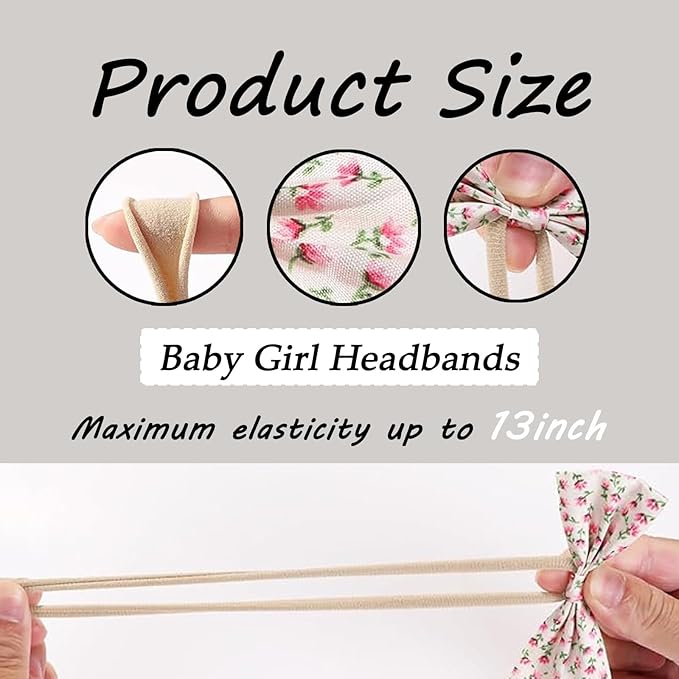 14 Pcs Baby Girl Headband Bows Soft Nylon Hairbands With Hair Bows Elastics Linen Handmade Toddler Hair Accessories For Girls Newborns Infants And Kids. (Flower Bows, Mid)