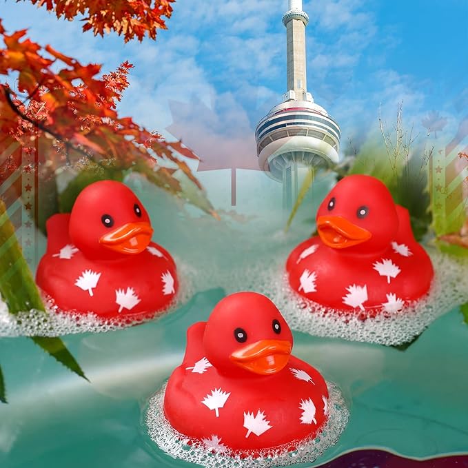 Sotiff 24 Pcs Canada Rubber Duck Bulk Red Patriotic Maple Leaf Canadian Flag Rubber Duck Canada Day Souvenir Gift for Lovers Travellers Office Desk Ornament