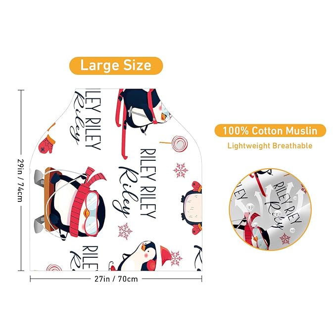 Personalised Car Seat Cover for Babies - Multi-use Carseat Canopy Cover Red Penguin Print with Name, Car Seat Covers, Christmas Birthday Gifts for Infant Boys and Girls(27"x29")