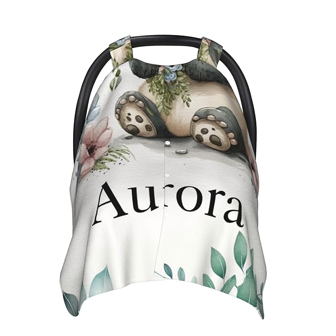 Personalized Winter Carseat Cover for Baby Custom Name Car Seat Canopy for Newborn Baby Boys Girls 2 in 1 Mom Nursing Breastfeeding Covers Panda Minky Baby Carrier Stroller Covers