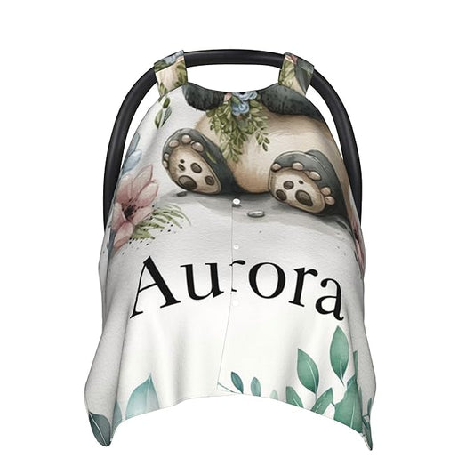 Personalized Winter Carseat Cover for Baby Custom Name Car Seat Canopy for Newborn Baby Boys Girls 2 in 1 Mom Nursing Breastfeeding Covers Panda Minky Baby Carrier Stroller Covers