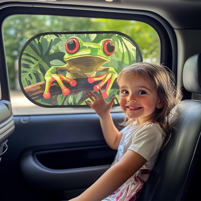 Bulopur Cute Frog Car Window Covers 2 Pack Car Shades for Back Windows Baby UV Protection Breathable Window Shade Baby in Car Universal Fit Mesh Car Window Shades