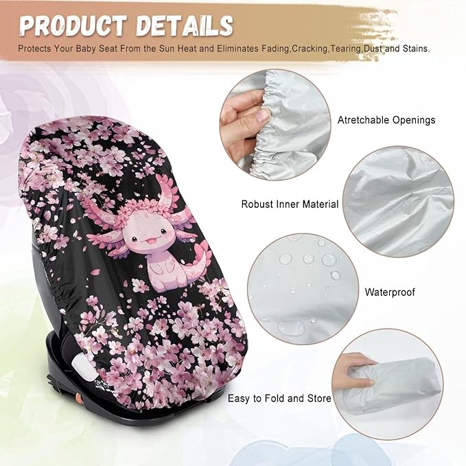 XYZCANDO Axolotl Car Seat Cover Baby Travel Cute Car Seat Sun Cover for Baby Replacement Car Seat Sun Protection Breathable Baby Car Seat Shade Cover for Most Cars Gift for Birthday