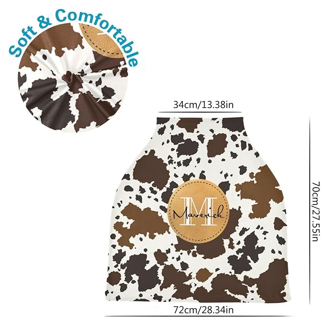 Personalized Baby Car Seat Cover for Babies, Custom Name Baby Car Seats Canopy for Boys Girls, Nursing Breastfeeding Stroller Covers for Infant Newborn, Shower Gift for Baby (Cow Stripes)