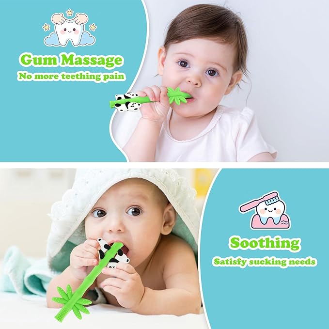 Baby Teether Toy Chew Toys Silicone Panda Bamboo Teething Toy for Baby 3-24 Months, Hollow Tube Teethers for Sucking Needs, Teething Relief for Infants, BPA Free