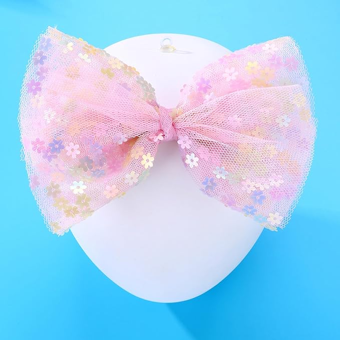 Bow Lace Headband for Baby Girls, Cute Bow Knot Hairband Pearl Elastic Headwrap for Newborn Infant Toddlers (Pink)