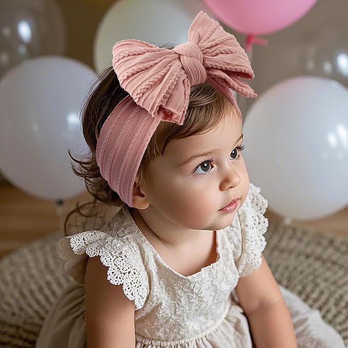LemonSpace Handmade Baby Girls Headbands Soft Stretchy Nylon Hair Bands Hair Accessories Bows for Newborn Baby Girls Infant Toddlers Kids (Pink)