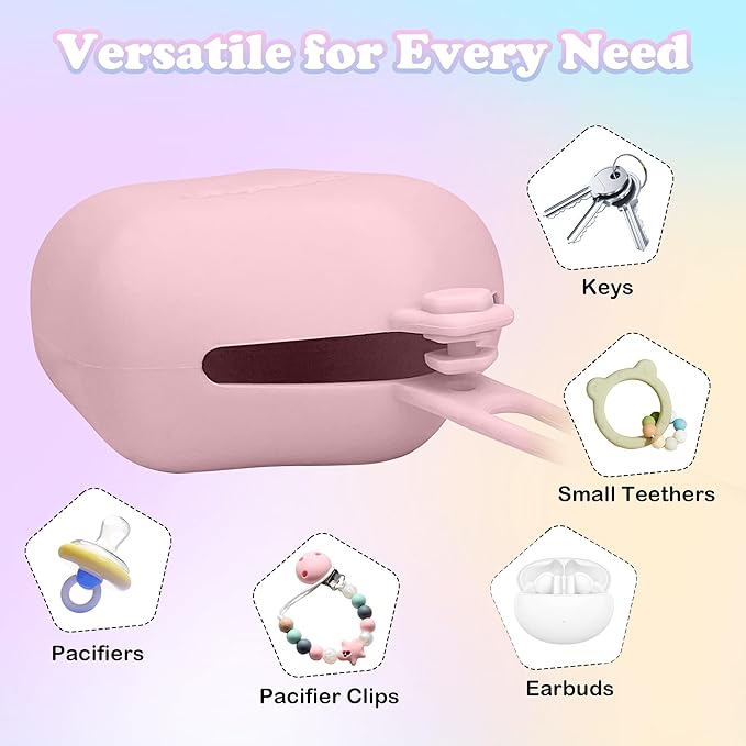 Pacifier Holder Case, Large Capacity Portable Pacifier Storage Case, 100% Food Grade Silicone Pacifier Holder，BPA Free, 2Pcs(Pink&Purple)