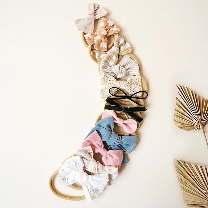 Niceye Baby Girl Bows and Headbands, Stretchy Nylon Hairbands Hair Bows for Newborns, Infants, Toddlers - Handmade Baby Hair Accessories for Girls