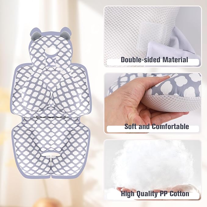 KAKIBLIN Stroller Cushion Toddler Car Seat Insert, Carseat Insert Support for Newborn, Baby Stroller Pillow, Baby Pad Car Seat Neck Support Cushion for Toddler (Cloud)