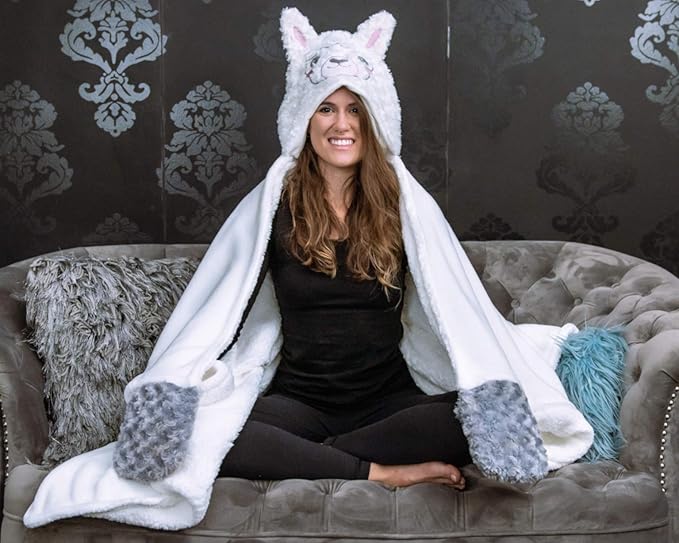 Alpaca Llama Wearable Hooded Blanket 60Wx49L
