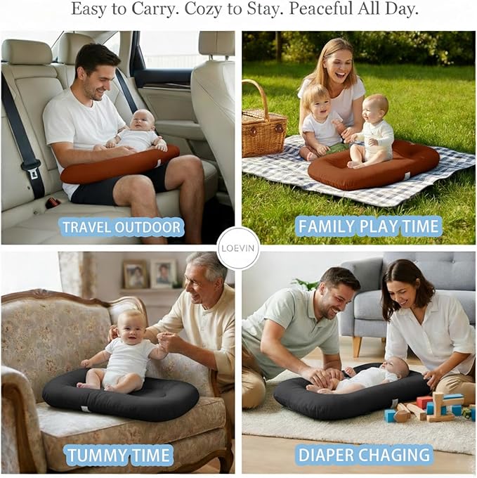 Baby Lounger for Newborn,Baby Play Mat Soft Cotton Breathable for Playtime & Awake-Time,Flat Babies Essentials Gifts 0-12 Months Home Travel(Dark Gray)