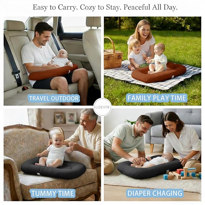 Baby Lounger for Newborn 0-24 Months, Soft Portable Infant Nest & Play Mat & Diaper Changing Pad for Home,Travel & Floor Time, Newborn Babies Essentials Gifts(Coffee)