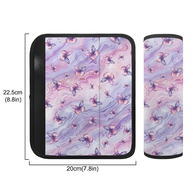 Biyejit 2PCS Seat Belt Cover for Kids, Marble Butterfly Print Car Seat Belt Pads Cover for Girls and Boys, Kid's Seat Belt Cushion, Shoulder Strap Pad