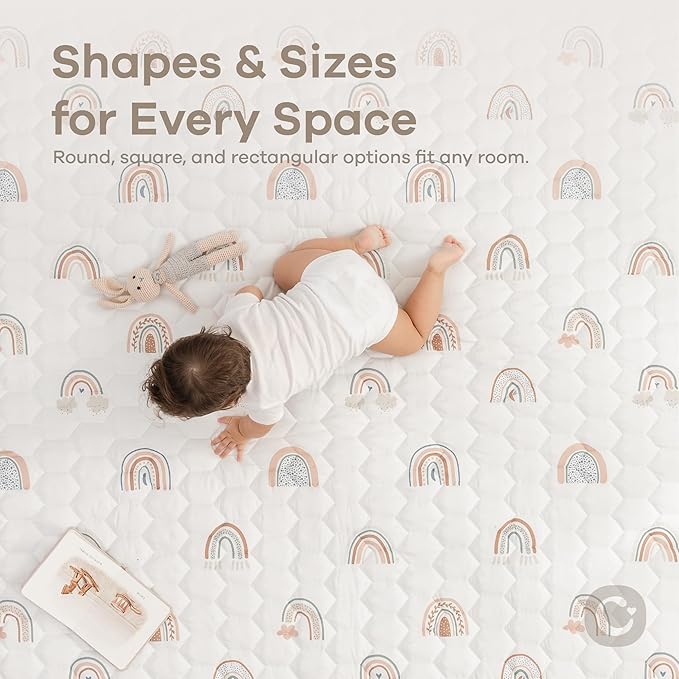 Comfy Cubs Round Kids Play Mat -Small 36 inches Soft Quilted Baby Floor Mat with Non-Slip Bottom - Plush Design for Toddlers' Playtime - Comfortable and Durable - Rainbow
