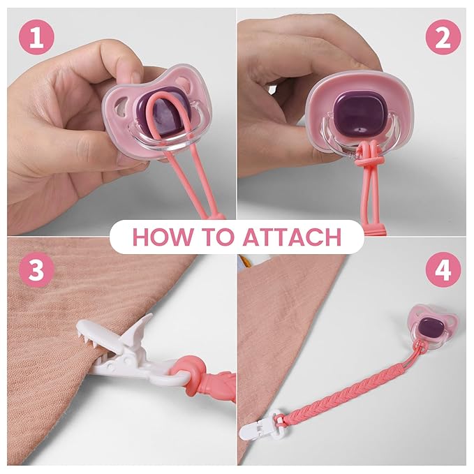 4 Pcs Pink Baby Silicone Teething Pacifier Clip,One-piece Design,Woven Shape,BPA Free.