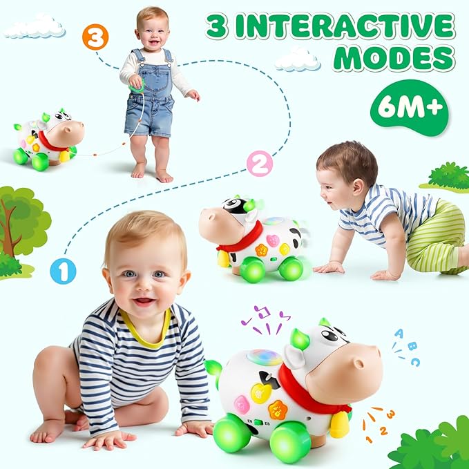 Baby Toys 6-12-18 Months, Musical Cow Toys for 1 Year Old Boy Girl, Crawling Walking Infant Toy 7 8 9 10 Month, Learning Toddler Toys with Music & Light, 1st Birthday Gifts Interactive STEM Toy