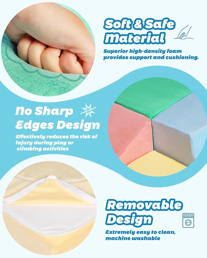 Foam Blocks Climbing Toys for 1 Year Old, 4-Piece Foam Climbing Blocks for Toddlers Activity Crawling and Sliding, Kids' Indoor Climbers & Play Structures Foam Play Set