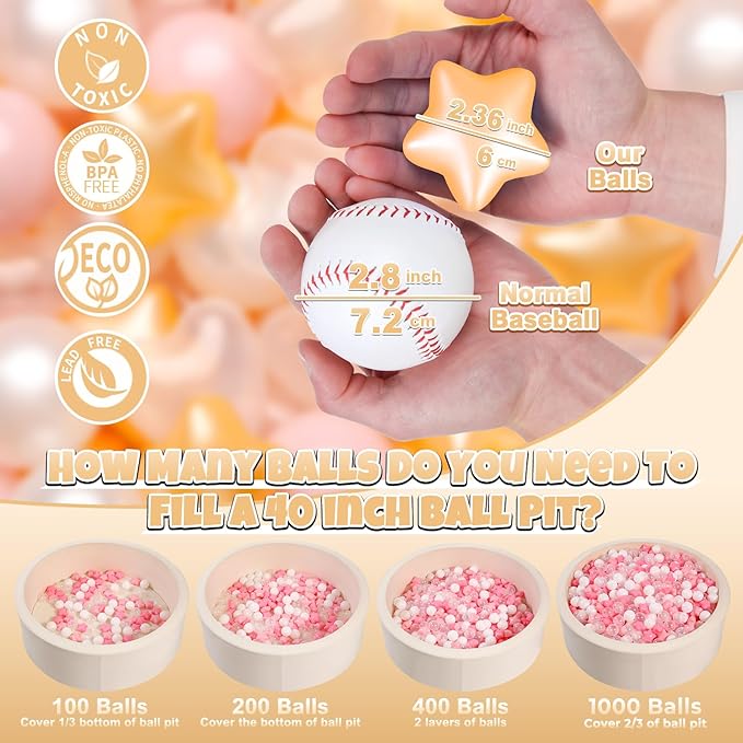 GOGOSO Ball Pit Balls,Plastics Balls for Ball Pit, Stars Hearts Shape for PastelBall for Toddlers Kids