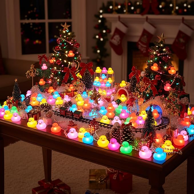 Deekin 48 Pcs LED Light up Rubber Duck 2'' Glow in The Dark Rubber Duck for Birthday Party Supplies Favors Decor Creative Gift Cruise Ducking Games Baskets Fillers Reward