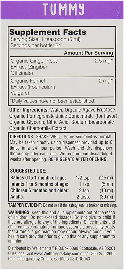 Wellements Organic Gripe Water for Tummy, 4 Fl Oz, 3 Count, Pediatrician Recommended to Ease Infant Stomach Discomfort and Gas