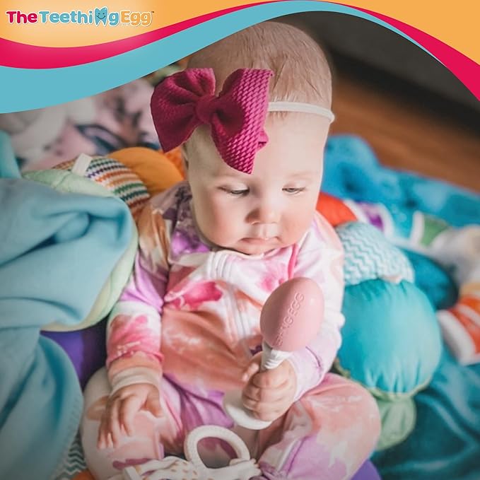 The Teething Egg and Grippie Stick - Baby Development Teething Toys 3, 4, 6, 12 Up to 18 Months Old Boy or Girl, Sensory Toys, A Baby Registry Must Have Teether, Blue