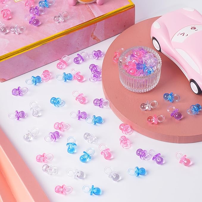 200 Pieces 0.86 Inch Baby Pacifier Baby Shower Plastic Pacifier for Baby Shower Pacifier, Baby Shower Gender Show Party Decoration DIY Birthday Party Gift (Pink)