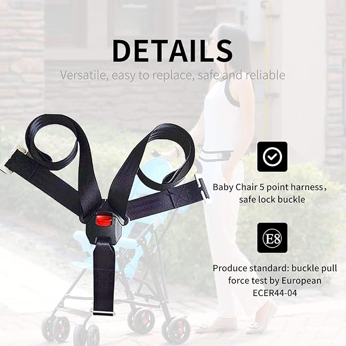 Baby Highchair Stroller Pushchair 5pt 5 Point Harness with Locking Buckle Adjustable Straps, Belt Width 38mm/1.5in, Shoulder Belt Length 44.8in