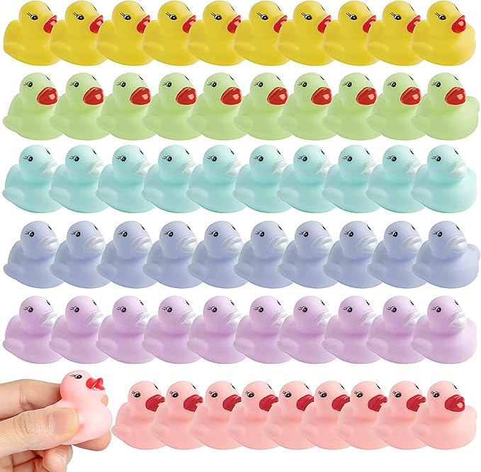 Haooryx Macaron Miniature Rubber Duck - 60Pcs Colorful Mini Pastel Float Ducky Pool Toy Novelty Squeeze Smile Ducks Kids Birthday Multi-Item Party Favor Packs School Rewards Game Prizes Bath Toys