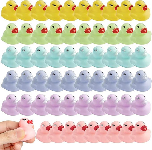 Haooryx Macaron Miniature Rubber Duck - 60Pcs Colorful Mini Pastel Float Ducky Pool Toy Novelty Squeeze Smile Ducks Kids Birthday Multi-Item Party Favor Packs School Rewards Game Prizes Bath Toys